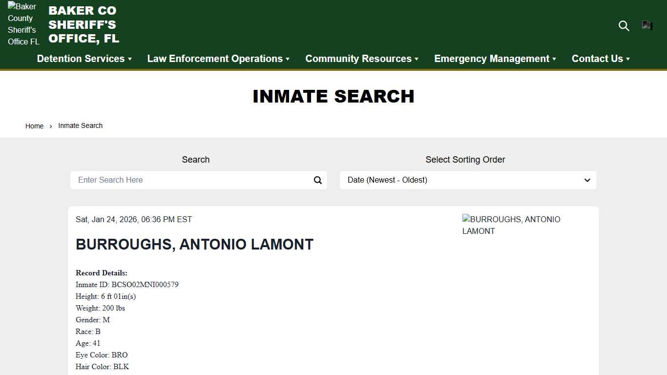 Inmate Search Baker County Sheriff’s Office FL