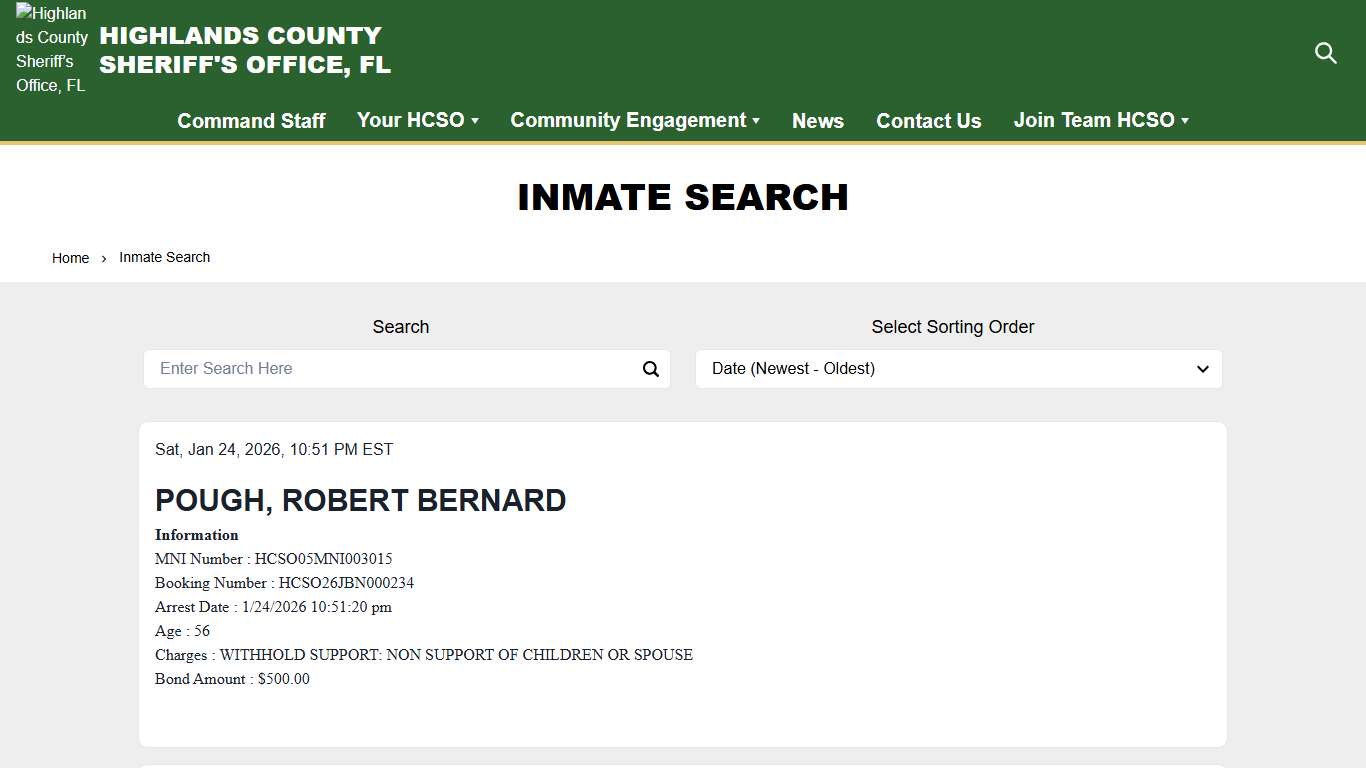 Inmate Search Highlands County Sheriff’s Office, FL